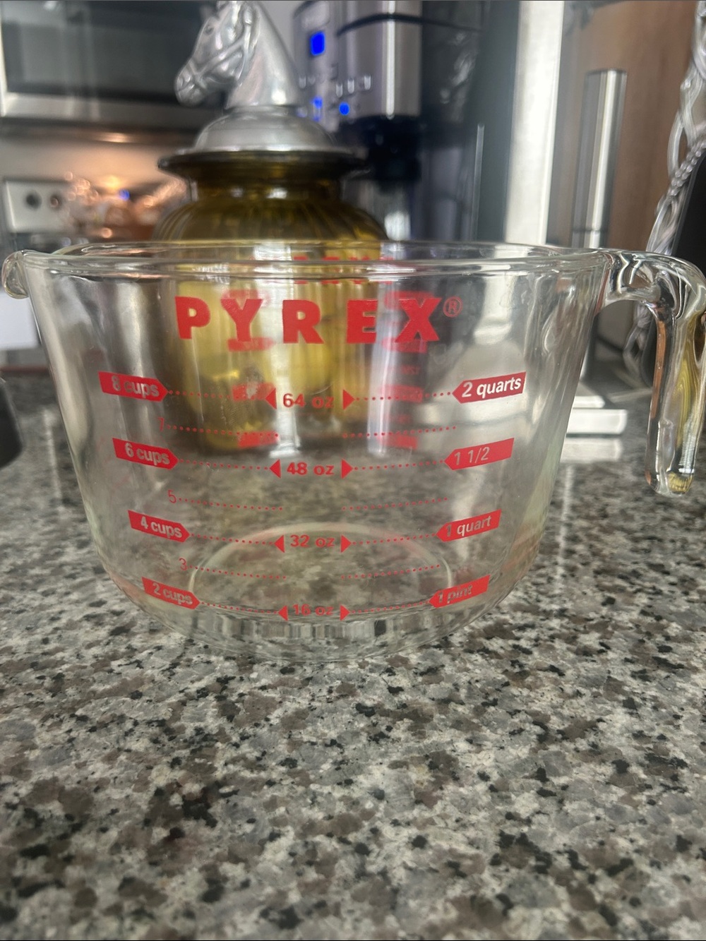 Rare 8 Cup Pyrex Clear Glass Measuring Cup Bowl with Red Markings and Handle